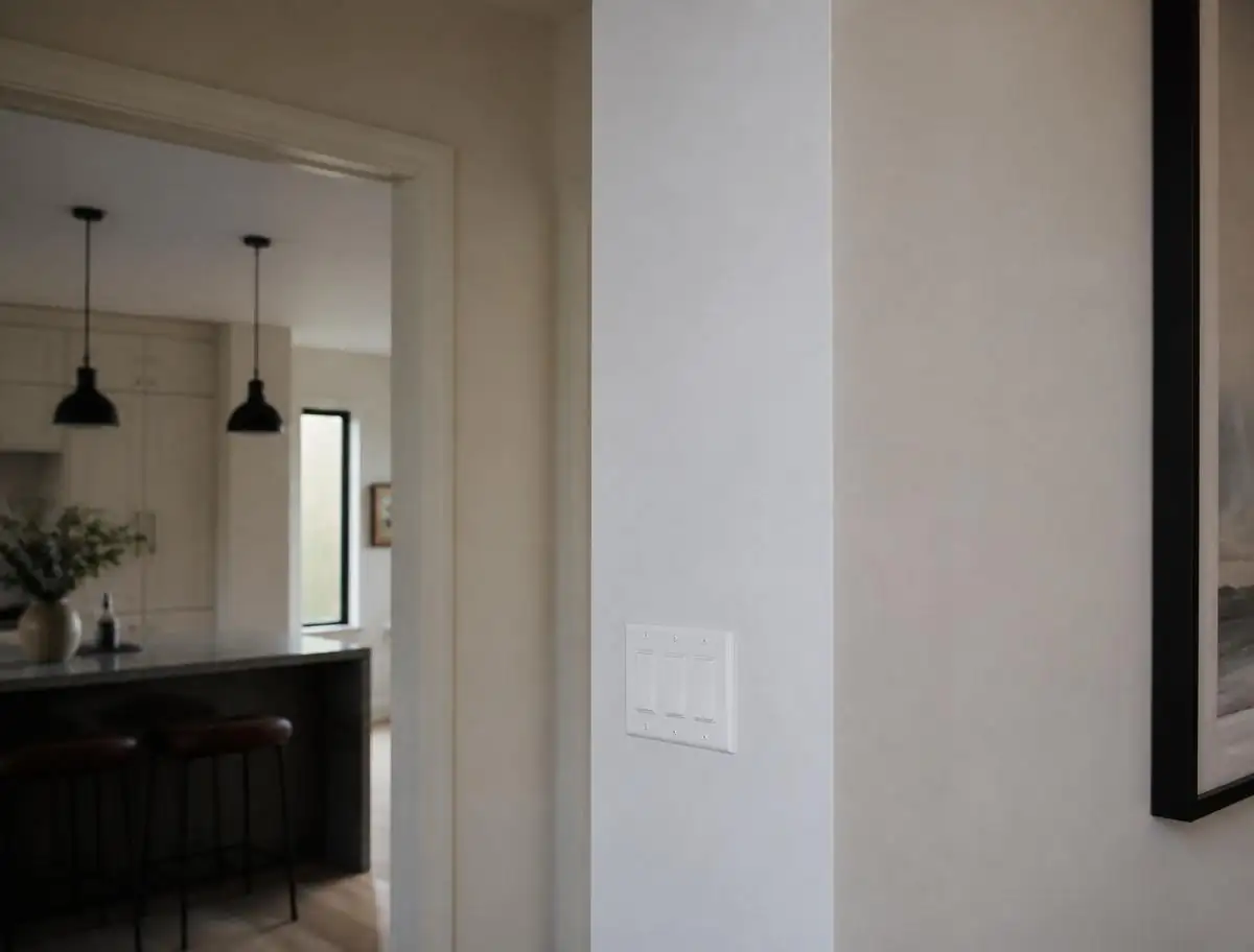 Smooth patched drywall wall next to a modern light switch in a Florida home