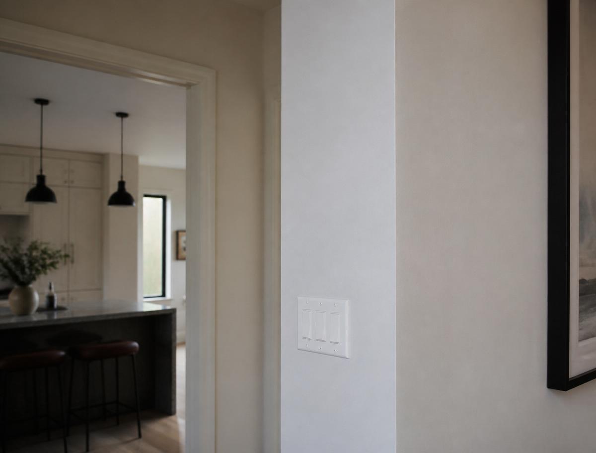 Smooth patched drywall wall next to a modern light switch in a Florida home