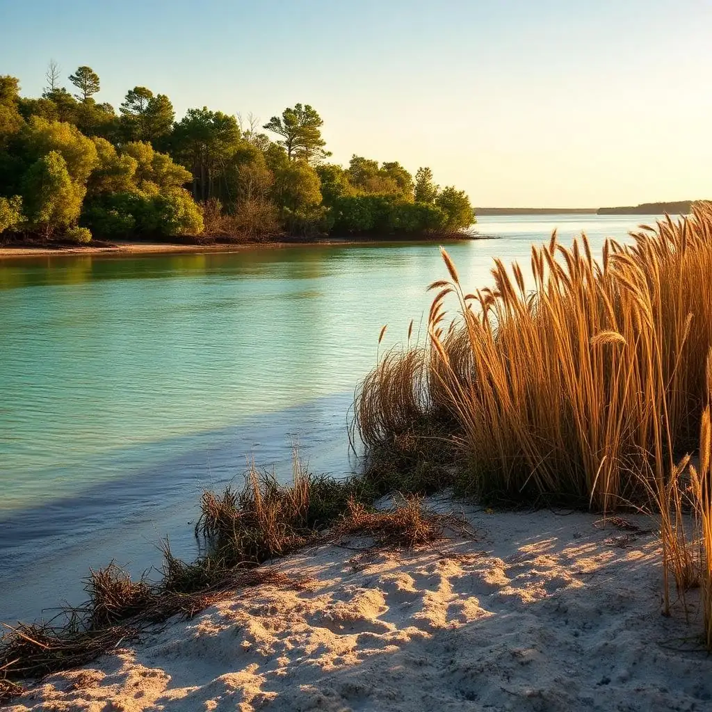 Cape Haze Florida shoreline with mangroves, turquoise water and coastal grasses